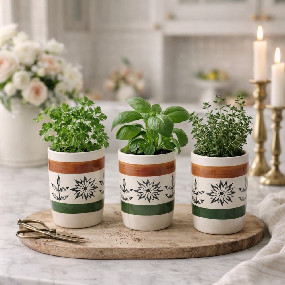 Vintage Mini Planters Set 3, Mid Century Herb Pots, Cottagecore Kitchen Decor